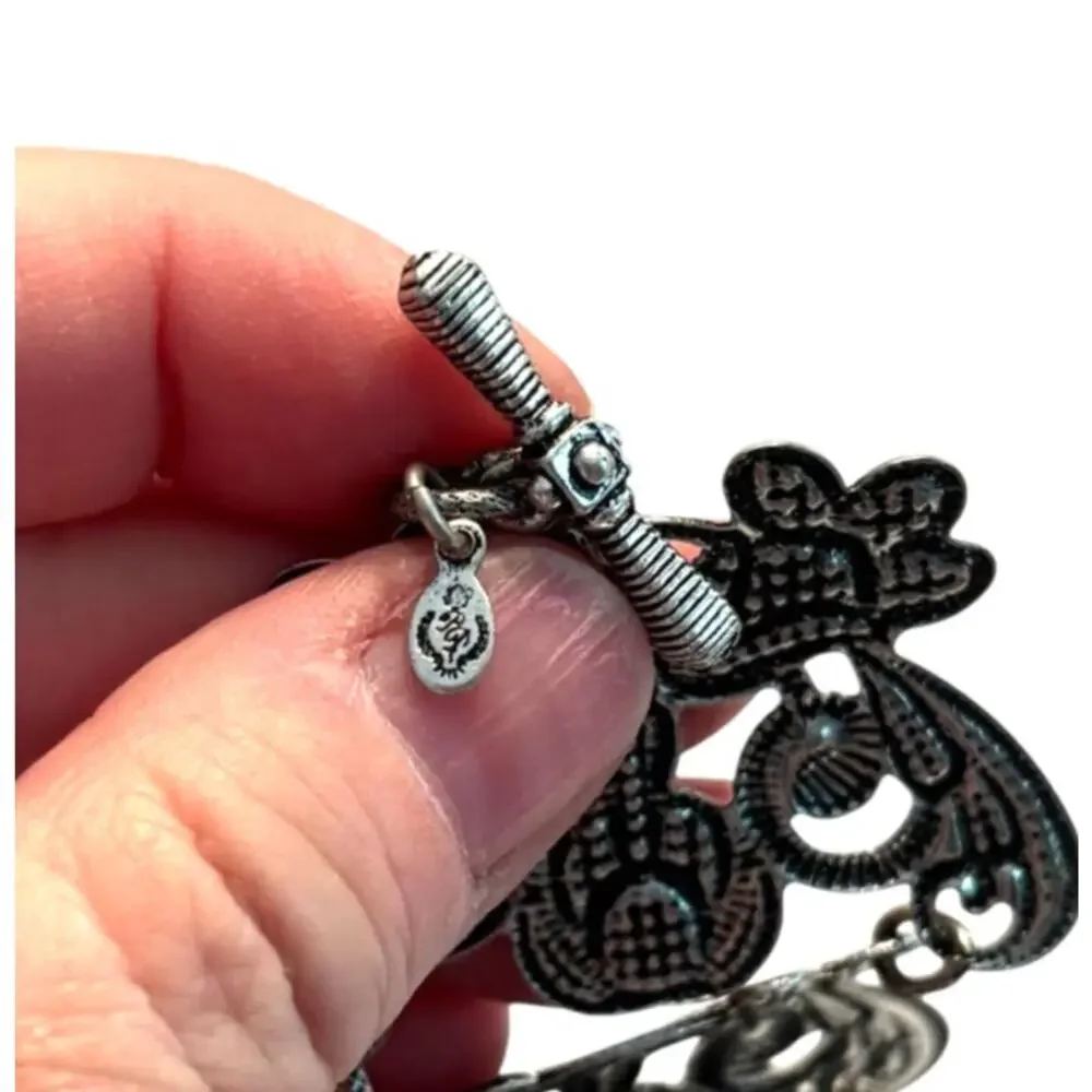 Vintage Premier Designs Wide Silver Panel Chain Bracelet textured ornate Boho